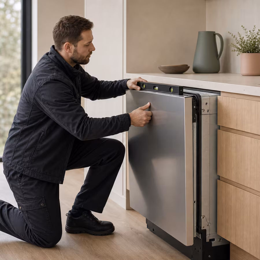 Montör som installerar en diskmaskin